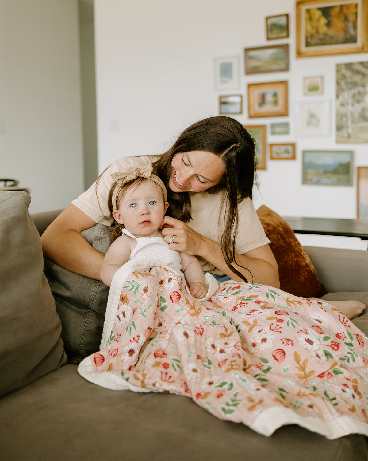 Cotton Muslin Baby Quilt - Vintage Floral