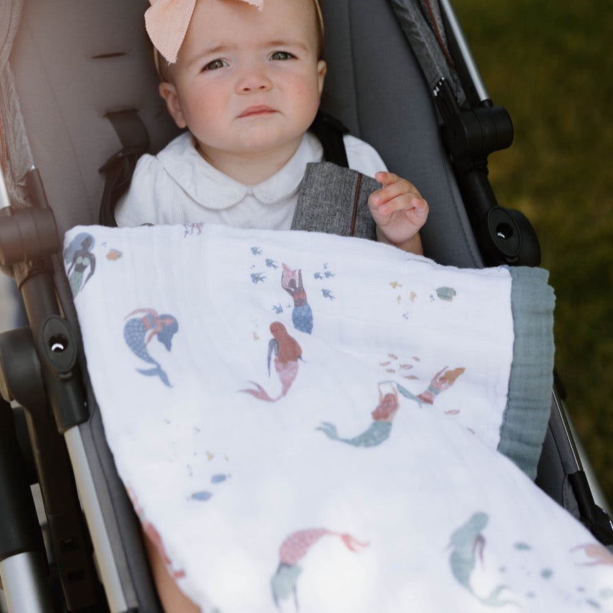 Cotton Muslin Baby Quilt - Mermaids