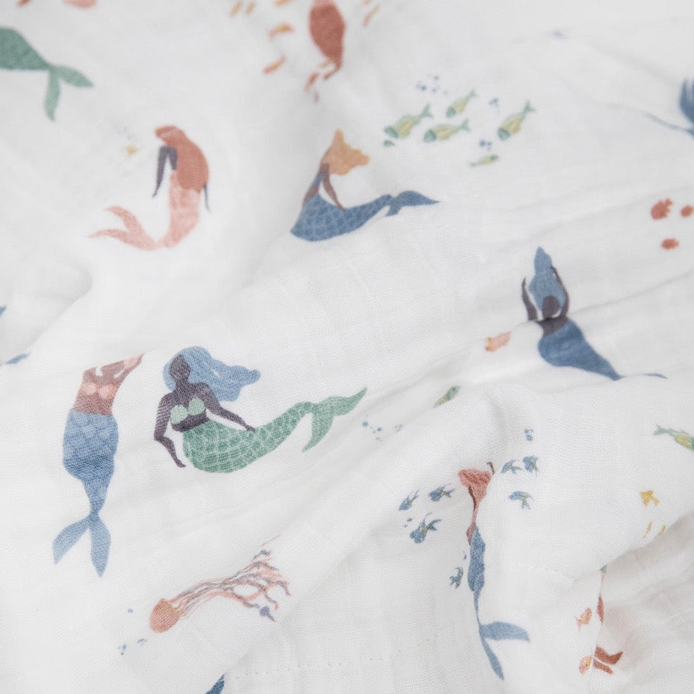 Cotton Muslin Baby Quilt - Mermaids