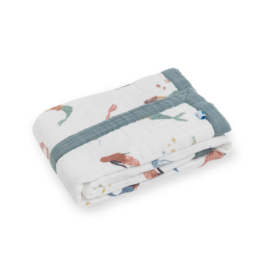 Cotton Muslin Baby Quilt - Mermaids